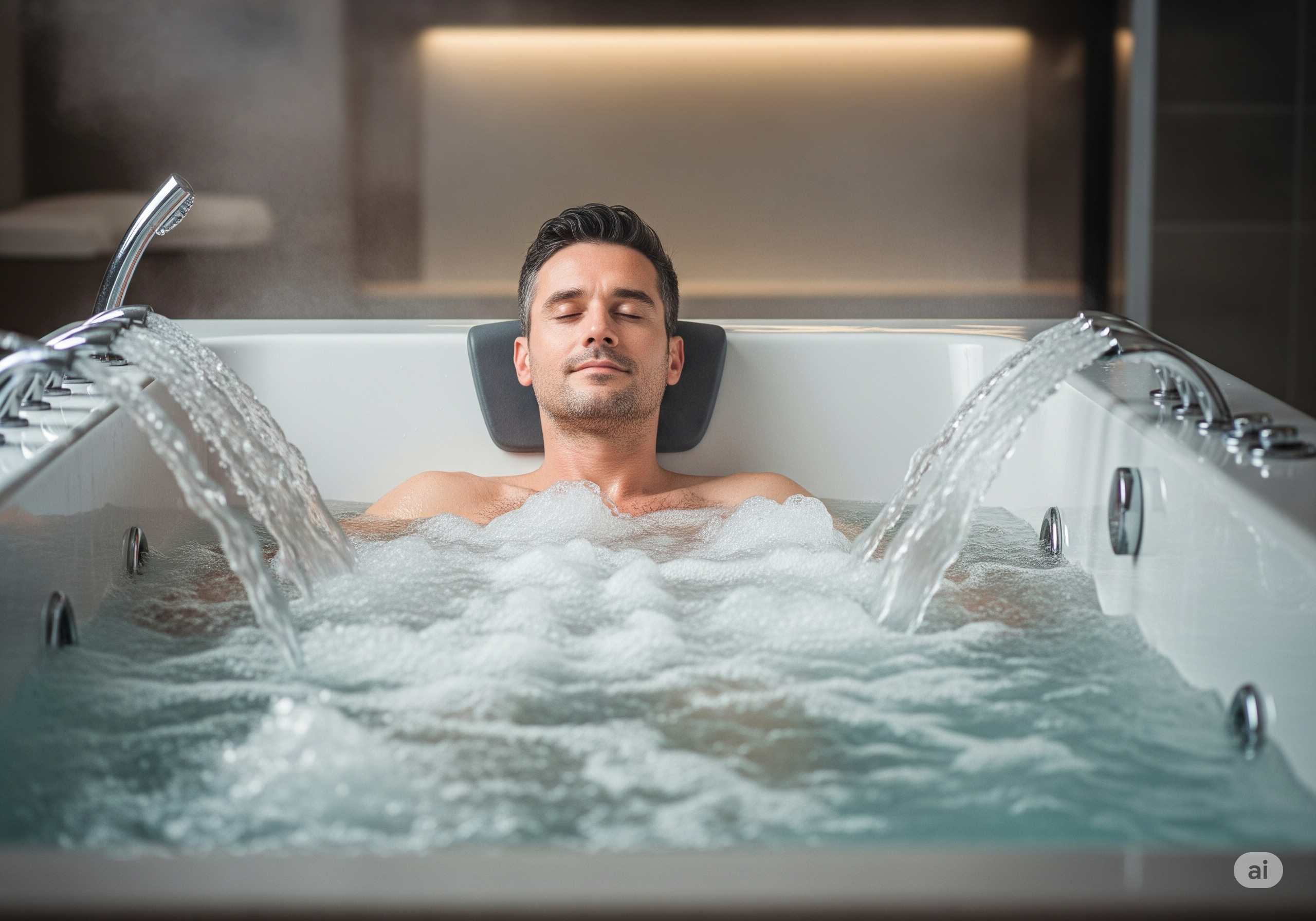 A modern sensory deprivation tank in a tranquil spa setting, with soft lighting and a peaceful ambiance, emphasizing the relaxation and sensory isolation experienced during float therapy.